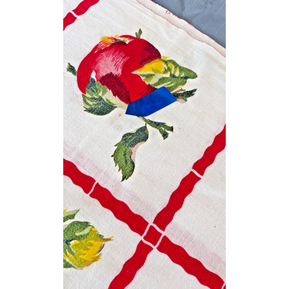 Vintage 50s Red & Yellow Apple Tablecloth 36"x 26" - Picture 7 of 15